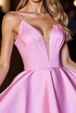 Pink Corset Deep V-Neck Satin Short Prom Dress