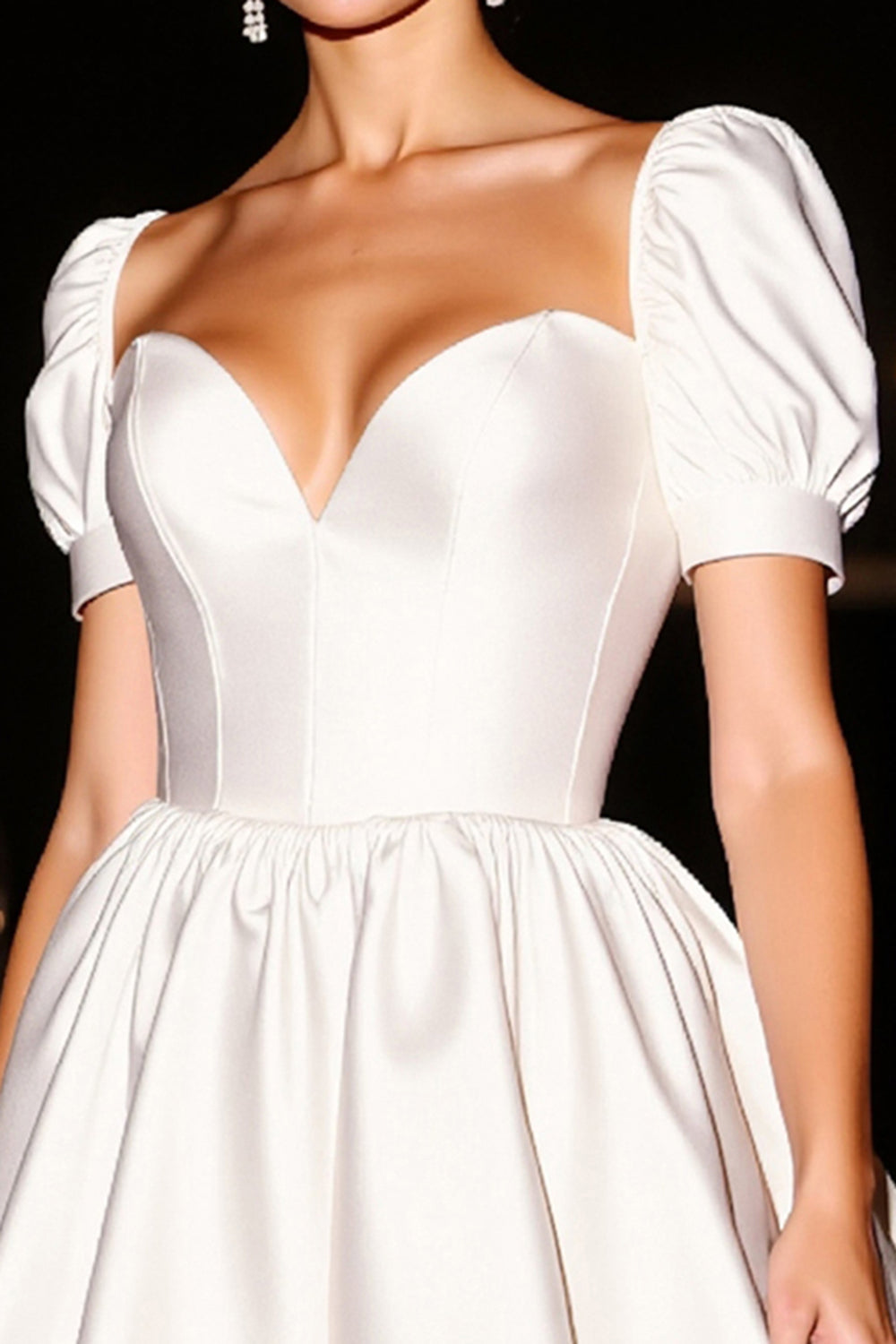 White Puff Sleeve A Line Short Prom Dress