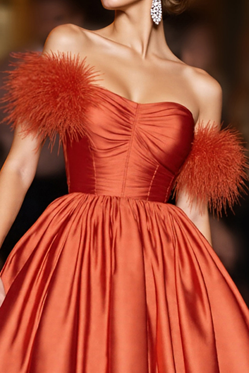 Orange Off The Shoulder Ruched A Line Short Prom Dress