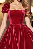Black A Line Short Prom Dress With Puff Sleeves