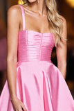 Pink Satin Spaghetti Straps A Line Short Prom Dress