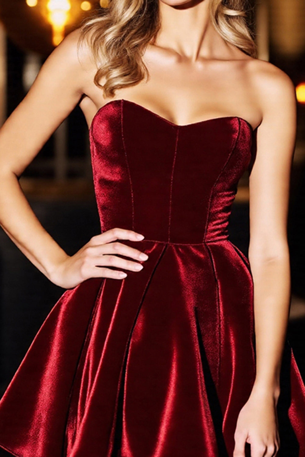 A Line Burgundy Strapless Velvet Short Cocktail Dress