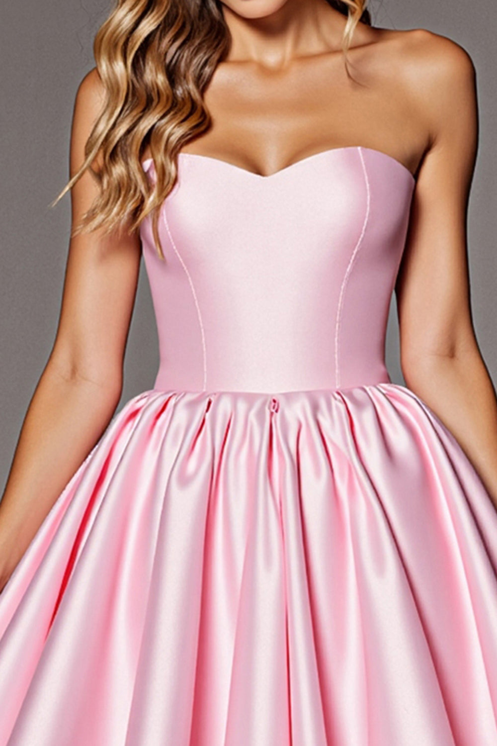 A Line Strapless Pink Satin Short Prom Dress With Bow