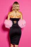 Black Strapless Bodycon Mini Cocktail Dress with Feathers