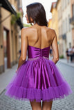 A Line Dark Purple Tulle Beaded Short Prom Dress