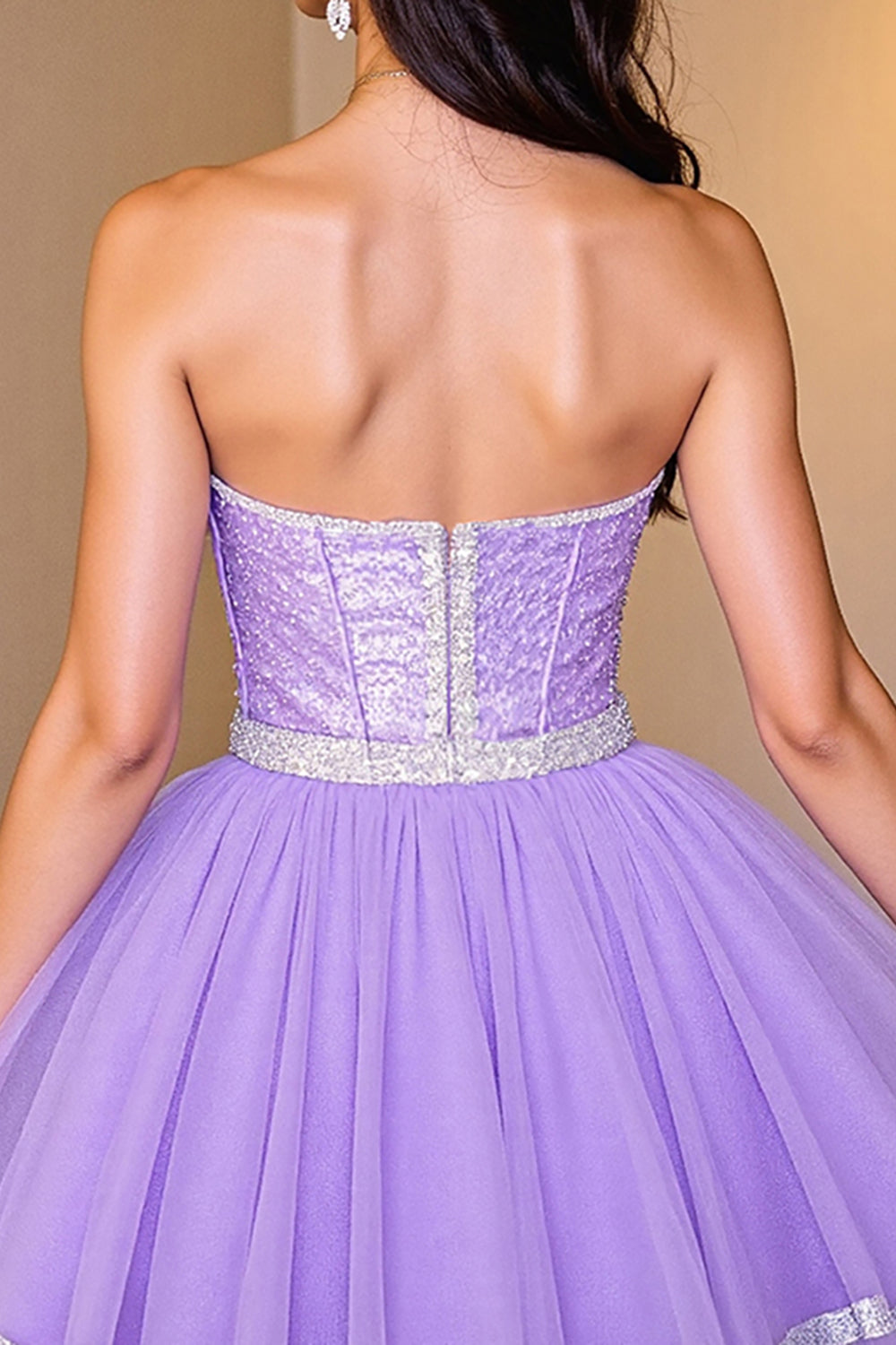 A Line Purple Corset Beaded Short Prom Dress