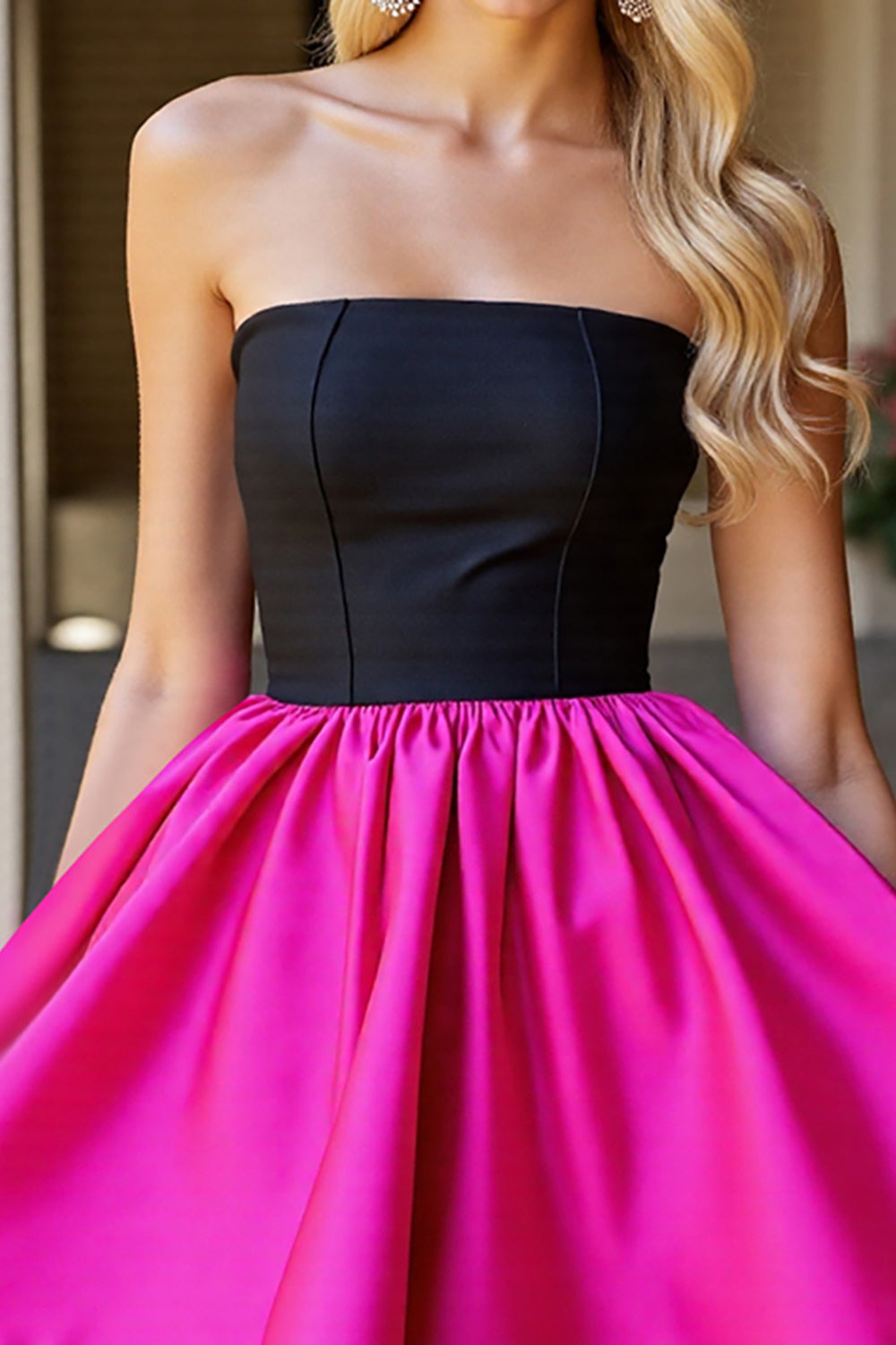 Black Fuchsia A Line Strapless Mini Cocktail Dress