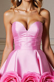 A Line Sweetheart Mini Pink Prom Dress With 3D Flowers