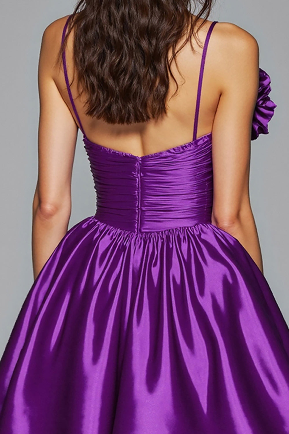 Dark Purple A Line Spaghetti Straps Short Prom Dress With 3D Flower