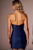 Navy Sweetheart Bodycon Pleated Short Prom Dress