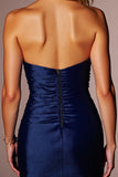 Navy Sweetheart Bodycon Pleated Short Prom Dress