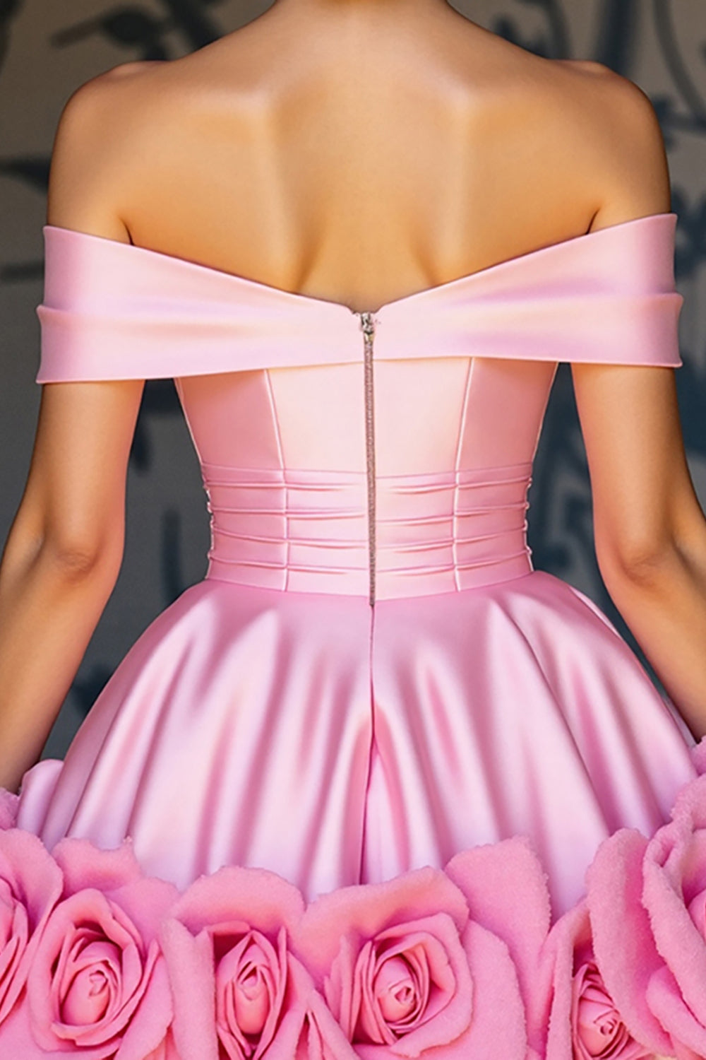 Off The Shoulder Pink A Line Short Prom Dress with 3D Flowers