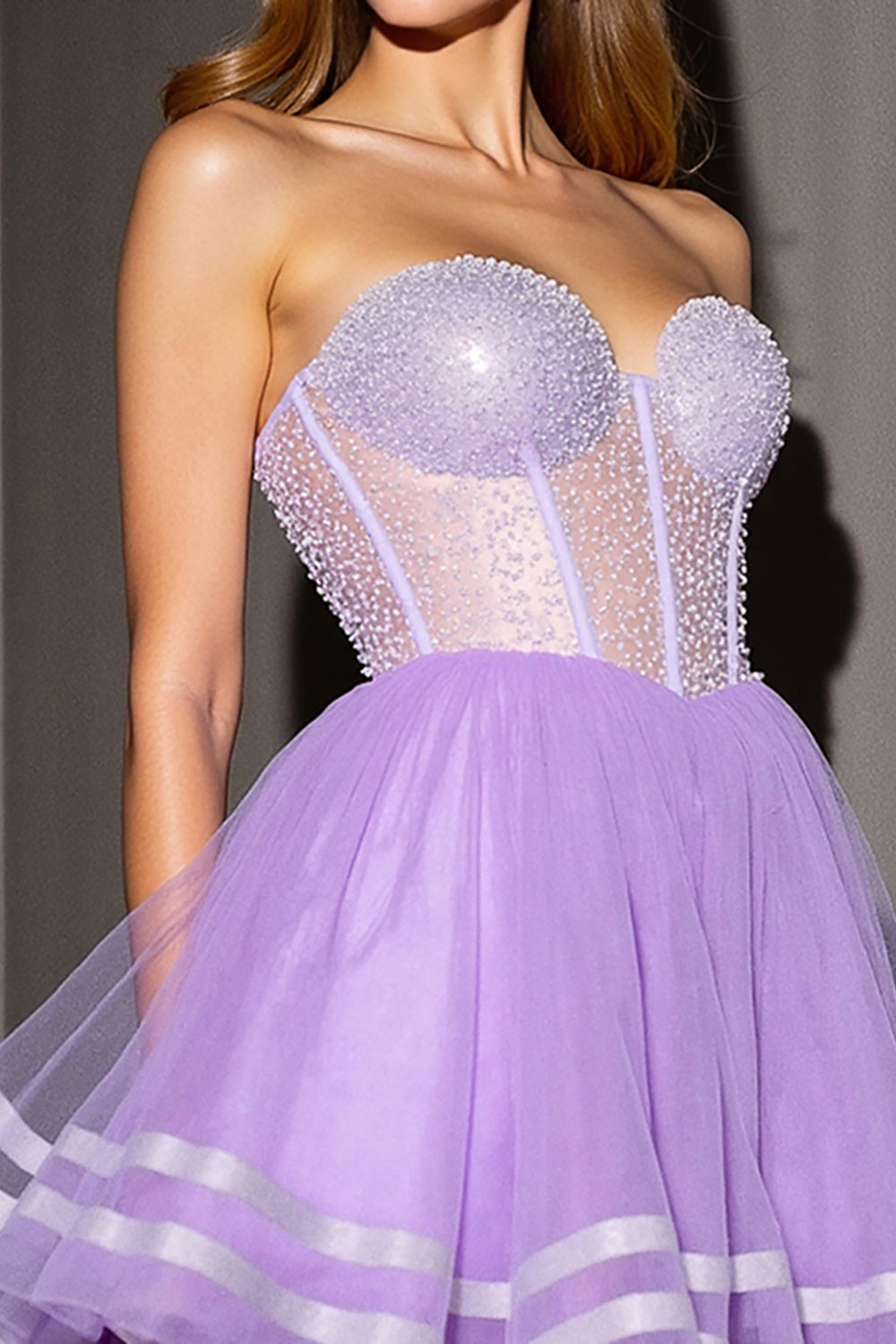 Lilac Corset A Line Beaded Short Prom Dress