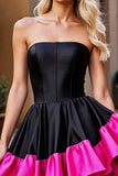Black A Line Strapless Ruffled Short Prom Dress