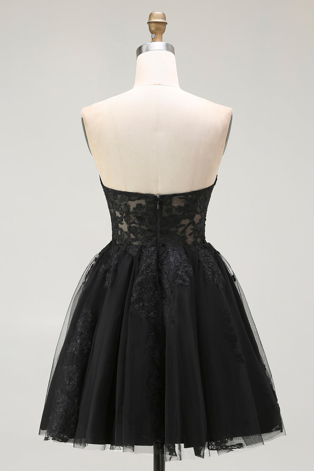 Black A Line Sweetheart Appliqued Sheer Corset Short Prom Dress