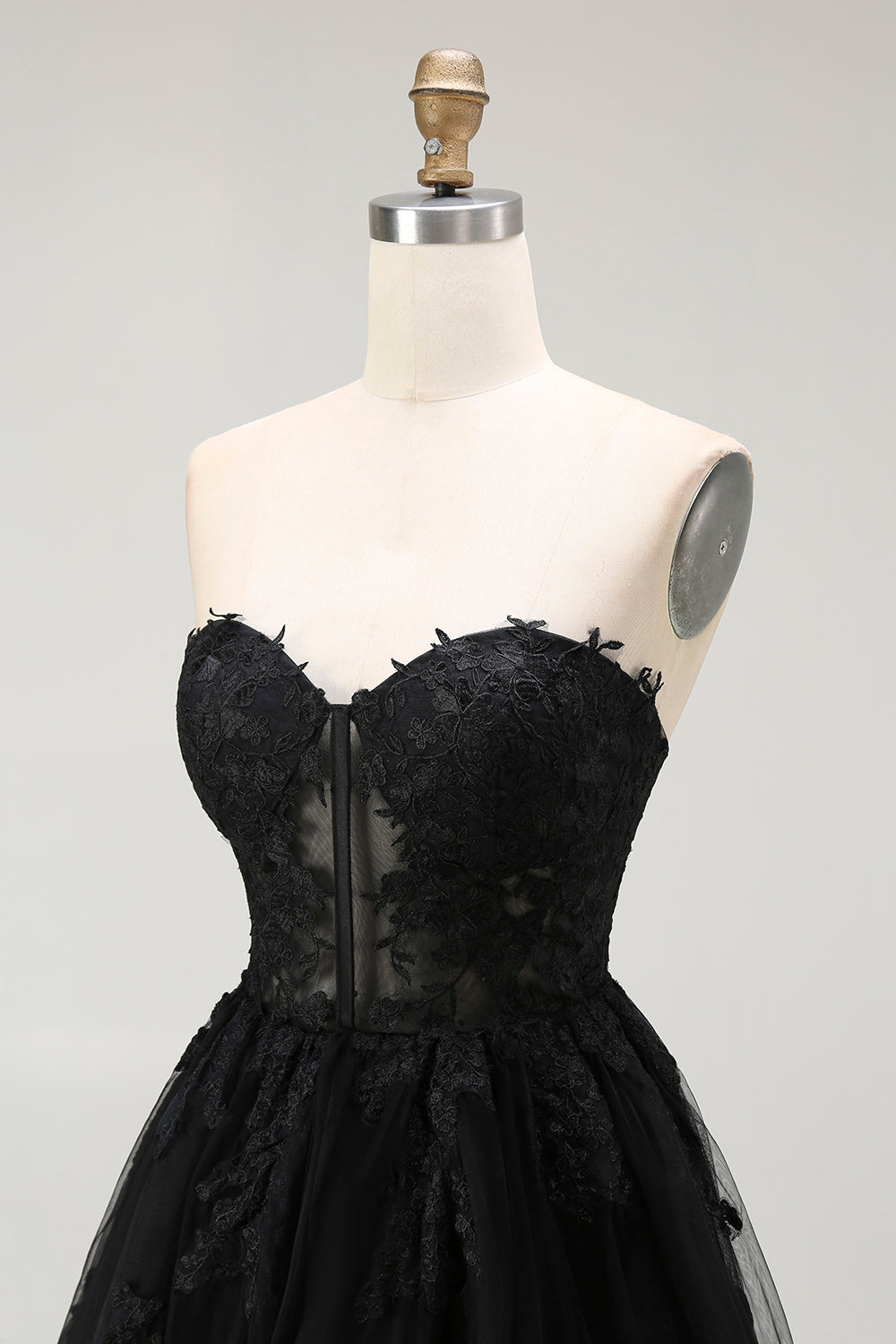 Black A Line Sweetheart Appliqued Sheer Corset Short Prom Dress