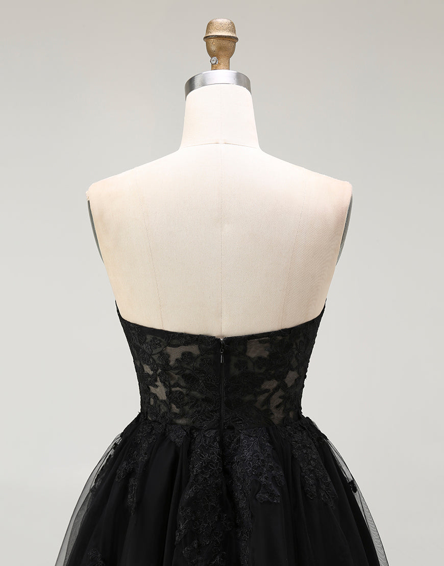 A Line Black Appliqued Sweetheart Short Prom Dress