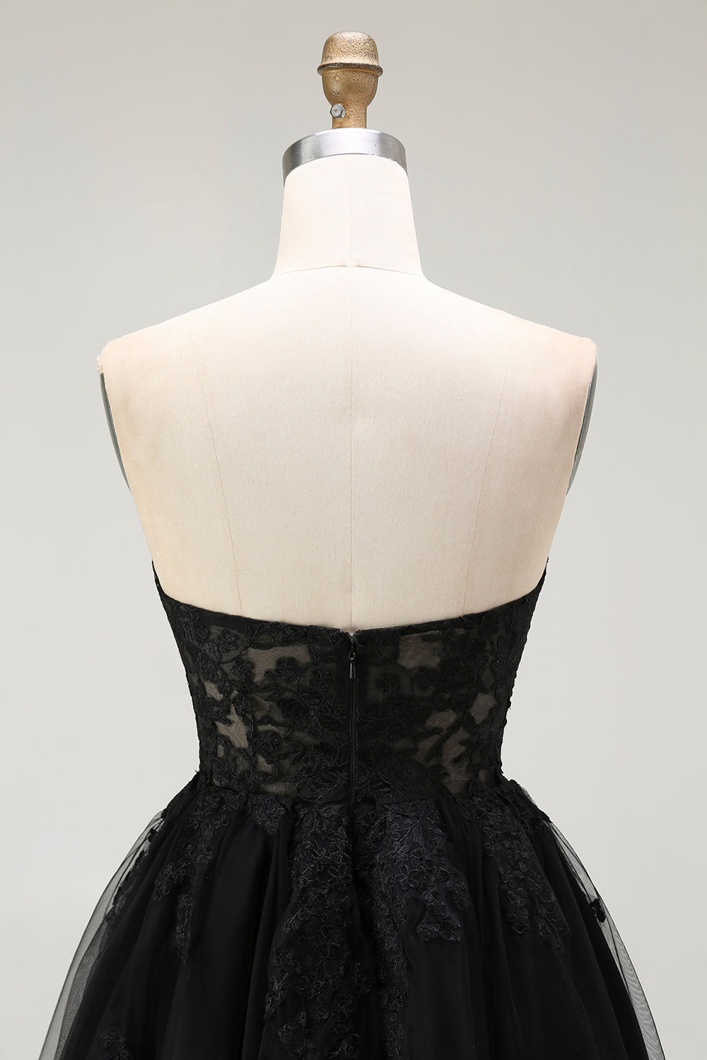 Black A Line Sweetheart Appliqued Sheer Corset Short Prom Dress