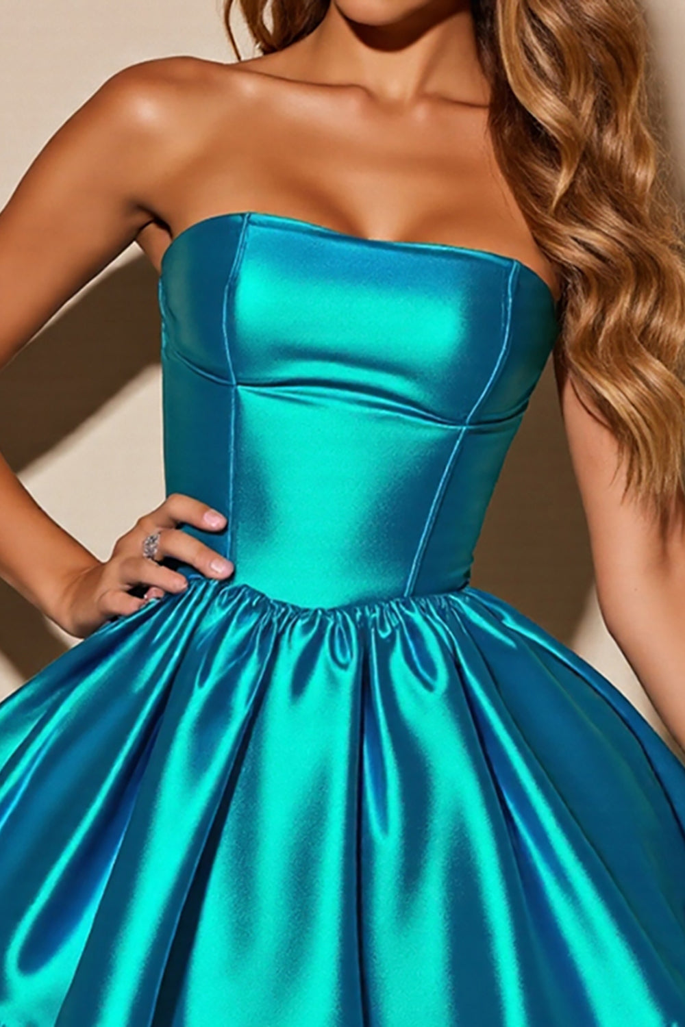 Blue Metallic Strapless Mini Cocktail Dress