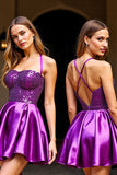 Sparkly A Line Dark Purple Short Prom Dress with Sequins