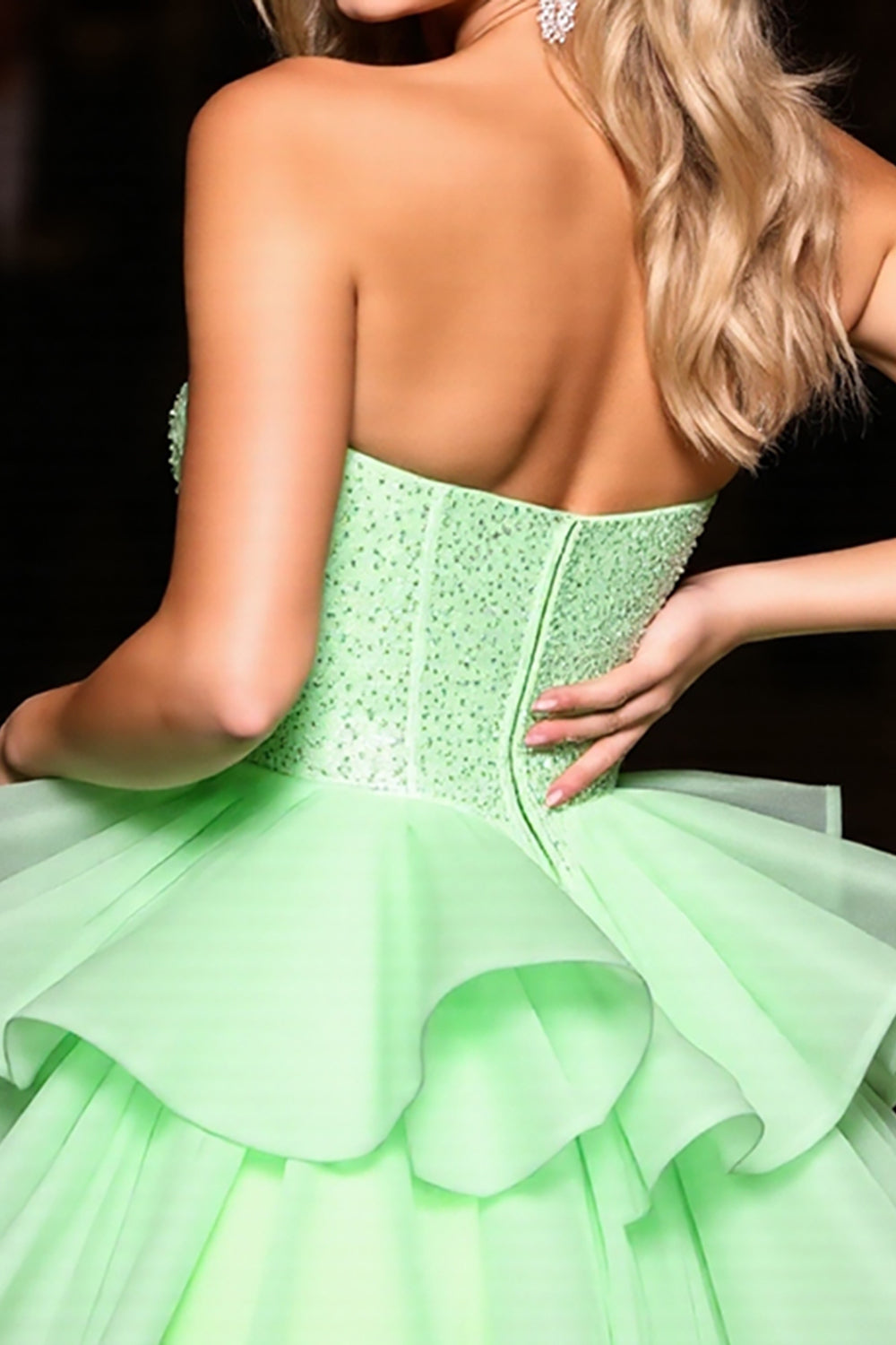 Green Corset A Line Short Prom Dress with Beading