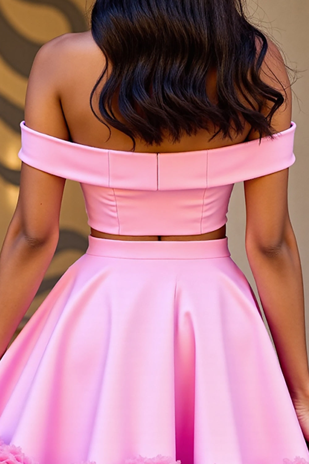 Off The Shoulder Two Piece Pink Short Prom Dress
