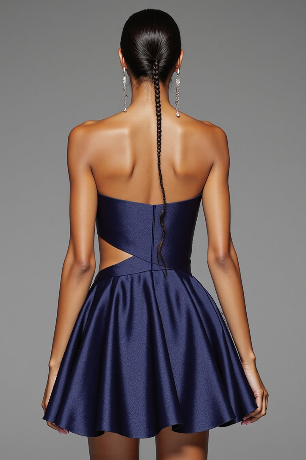 Navy Strapless Cut Out Bodycon Short Prom Dress