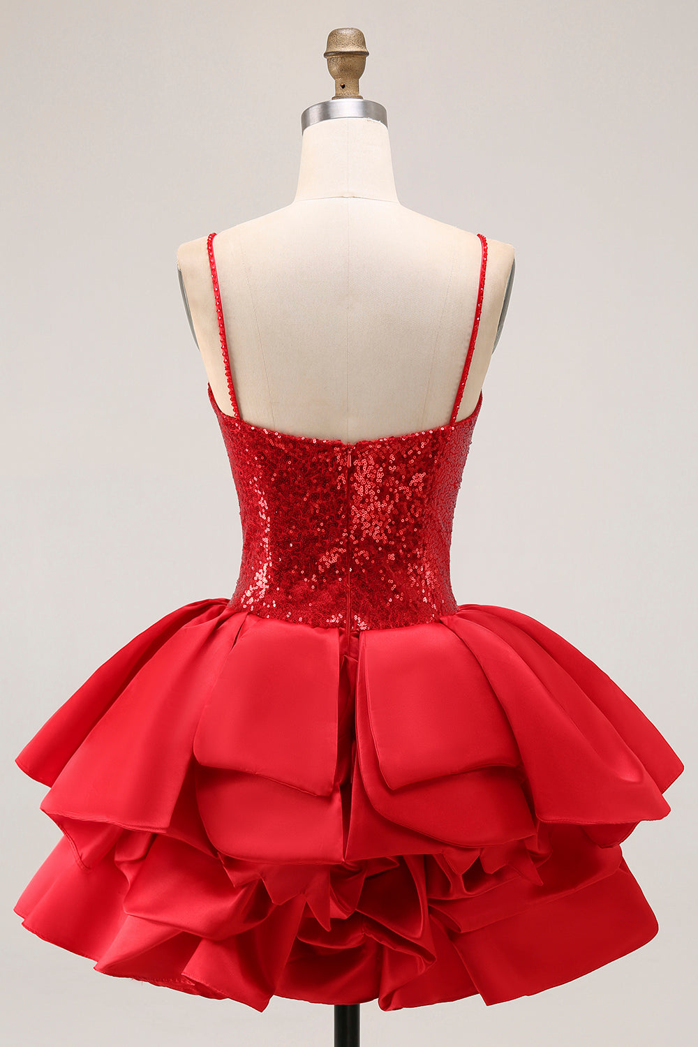 Sparkly Red A-Line Tiered Ruffled Cocktail Dress