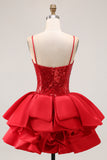 Sparkly Red Tiered Short Prom Dress with Ruffles