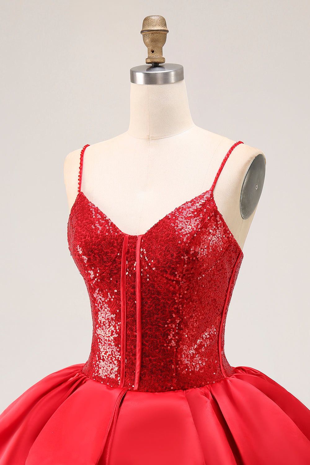 Sparkly Red Tiered Short Prom Dress with Ruffles