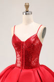 Sparkly Red Tiered Short Prom Dress with Ruffles