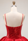 Sparkly Red Tiered Short Prom Dress with Ruffles