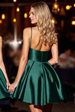 Dark Green Satin A Line Short Prom Dress
