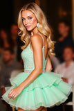 Sparkly Green Tiered Tulle Short Prom Dress with Ruffles