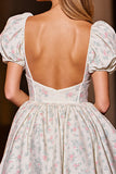White Corset Floral Short Prom Dress with Sleeves