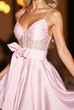 Pink Corset Satin Short Prom Dress with Bow