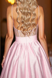 Pink Corset Satin Short Prom Dress with Bow