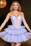 Lavender A Line Corset Tulle Short Prom Dress