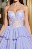 A Line Tulle Lavender Strapless Corset Short Prom Dress