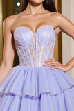 A Line Tulle Lavender Strapless Corset Short Prom Dress