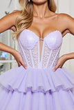 Corset Strapless A Line Tulle Lavender Short Prom Dress