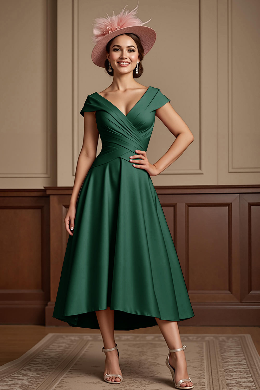 Dusty Rose A Line Midi Mother Of The Bride Dress