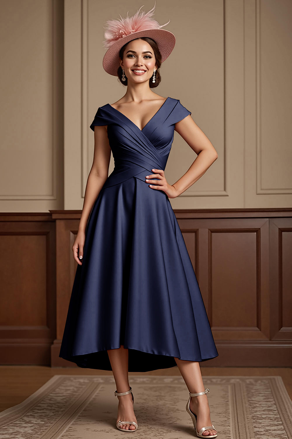 Dusty Rose A Line Midi Mother Of The Bride Dress