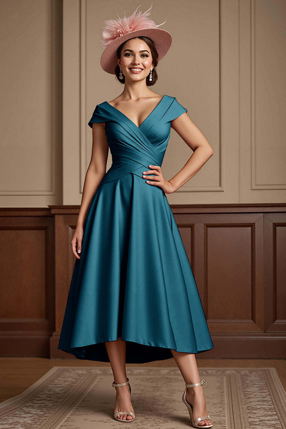 Dusty Rose A Line Midi Mother Of The Bride Dress