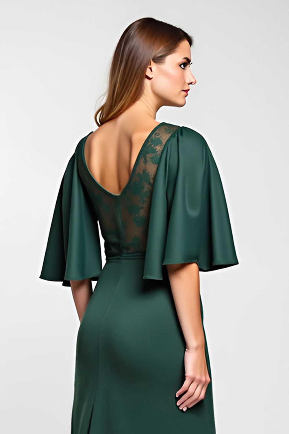 Pine Lace Knee Length Mother of the Bride Dress with Half Sleeves