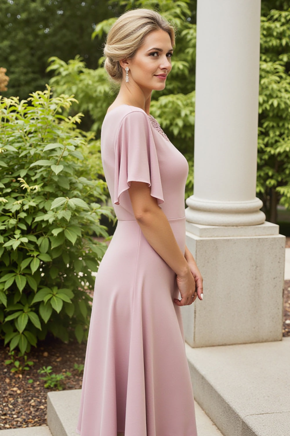 Dusty Rose Sheath Satin Long Mother of the Bride Dress