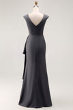 Steel Grey Mermaid Chiffon Long Mother of the Bride Dress with Ruffles