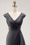 Steel Grey Mermaid Chiffon Long Mother of the Bride Dress with Ruffles