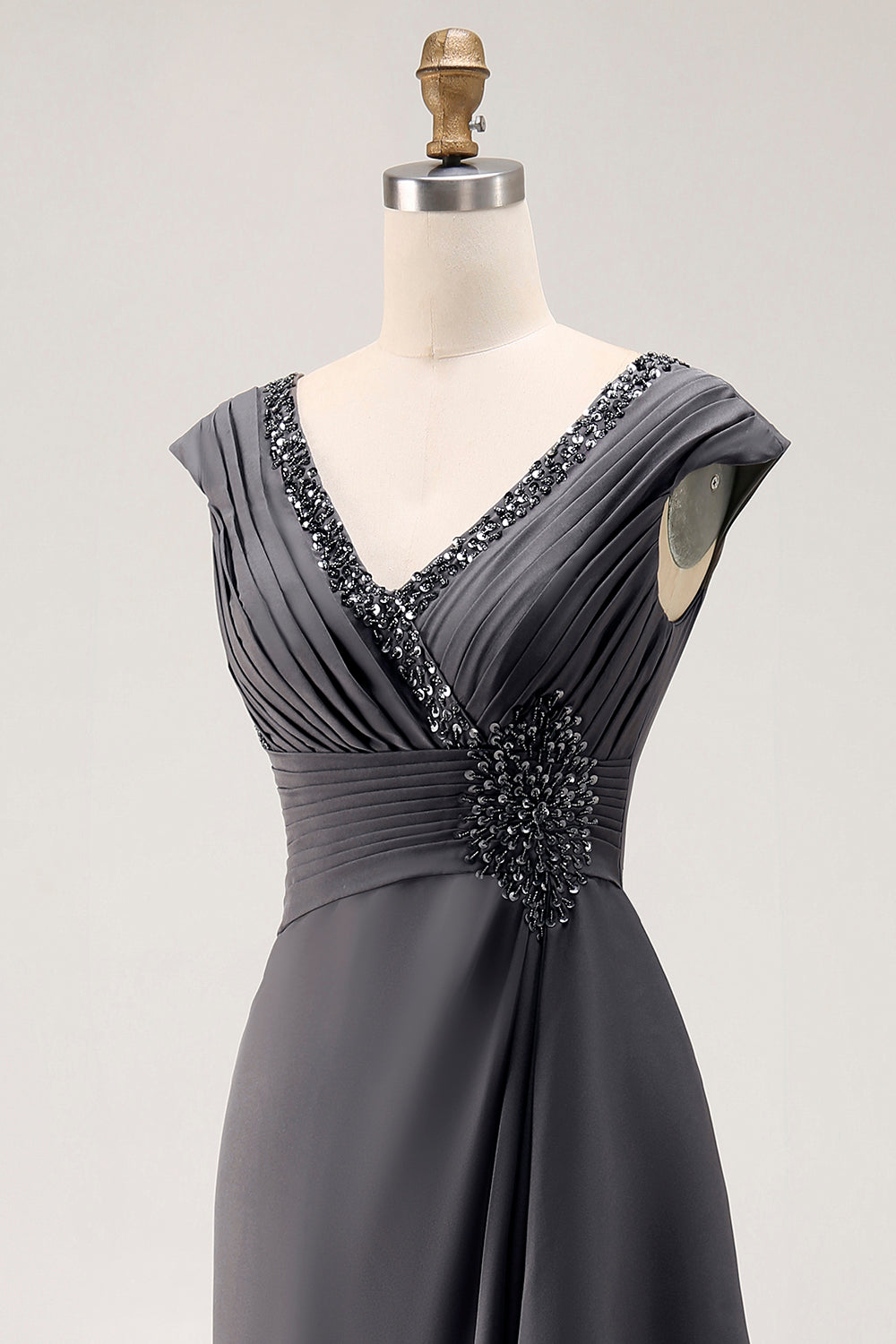 Steel Grey Mermaid Chiffon Long Mother of the Bride Dress with Ruffles