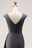 Steel Grey Mermaid Chiffon Long Mother of the Bride Dress with Ruffles